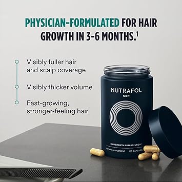 Nutrafol Men's Hair Growth Supplement, Clinically Proven for Thicker Hair and Improved Scalp Coverage, Dermatologist Recommended - 1-Month Supply for Trreatment